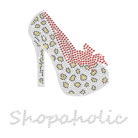 Custom Best Sparkling Rhinestone Shopaholic Spotted High Heels Iron on Transfer Motif for Shirts